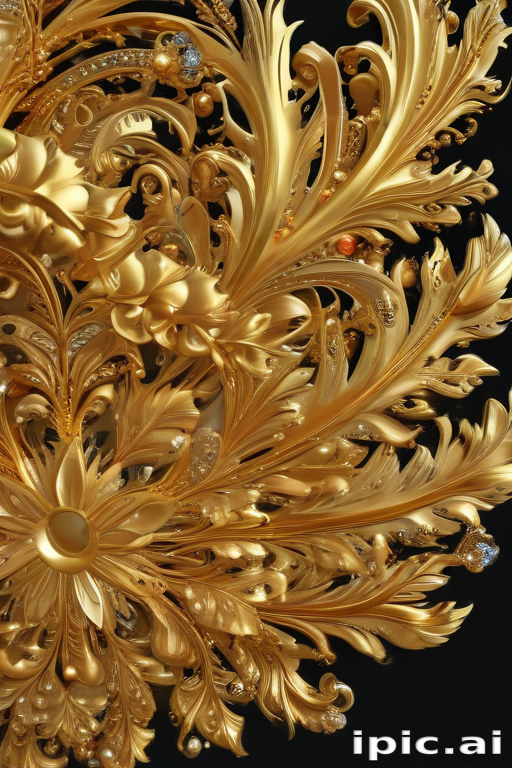 Intricate Golden Floral Design with Elegant Curves and Shimmering Details