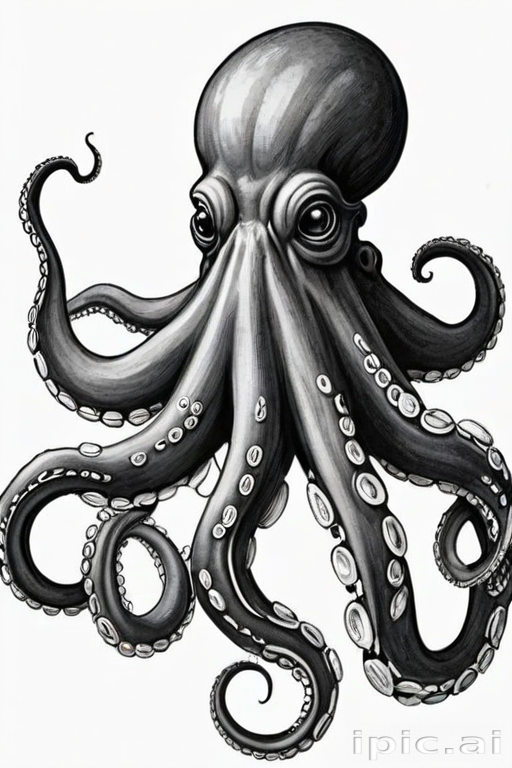 Intricate Black and White Illustration of a Majestic Octopus with ...