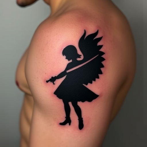 Negative space tattoo dubbed "Shadow Play" utilizing the natural skin tone as part of the design creating bold silhouettes and clever optical illusions