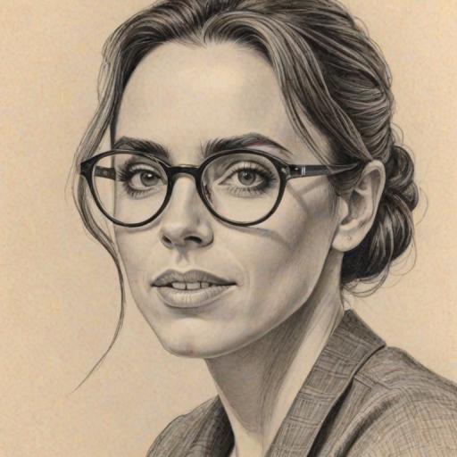 Elegant Mel C, pencil sketch, portrait of Radiant woman 1952s in glasses, hair style beatnik, outline, clear lines, fine lines, 8k