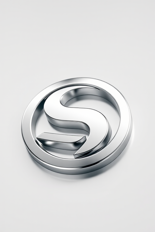 create a highly reflective 3D silver logo with a smooth finish and intricate details, shot with a Canon EOS R5, 85mm lens at f/1.8, ISO 100, in 4K resolution, using soft diffused lighting from the front to enhance surface textures and eliminate shadows.