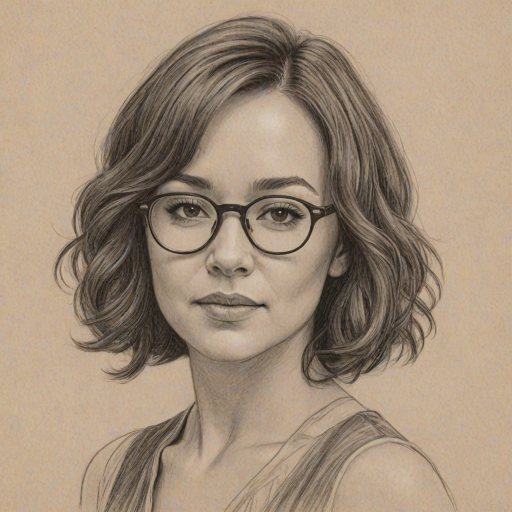 Elegant Danielle Harris, pencil sketch, portrait of Pleasing woman 1922s in glasses, hair style beatnik, outline, clear lines, fine lines, 8k