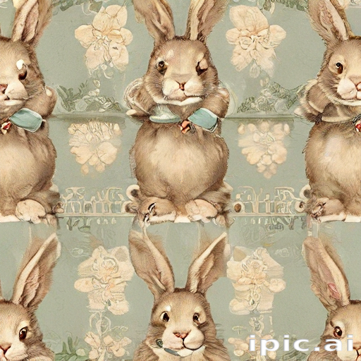Charming Vintage Pattern Featuring Adorable Rabbits Surrounded by ...