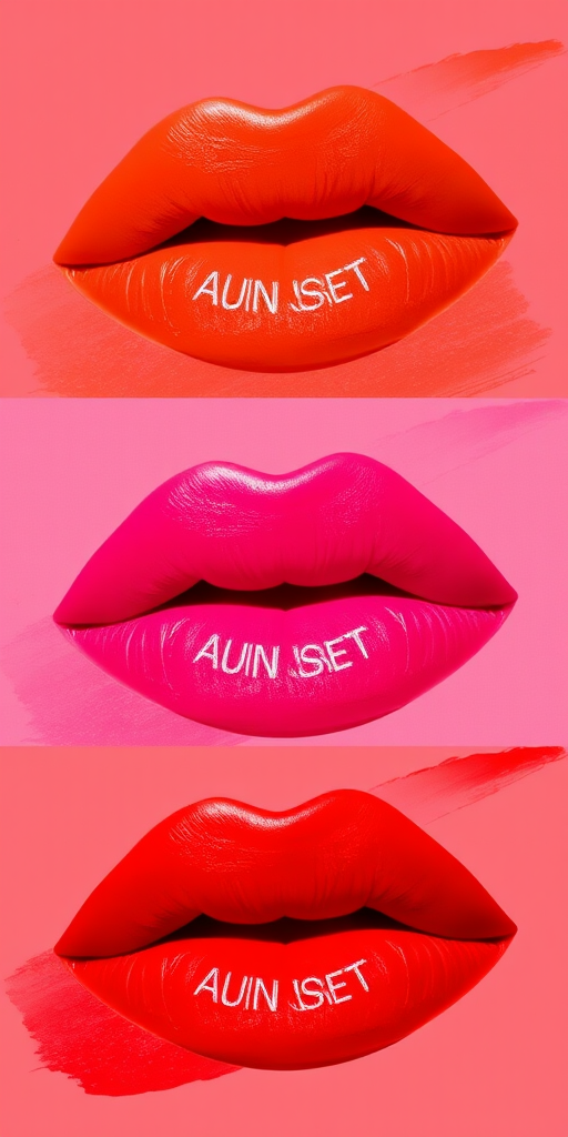 Ombre lip kit "Sunset Gradient" including three complementary shades of orange, pink, and red for creating a stunning gradient effect with a satin finish
