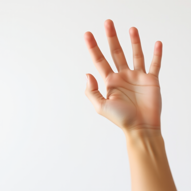 a human hand with an open palm facing upward on a plain background