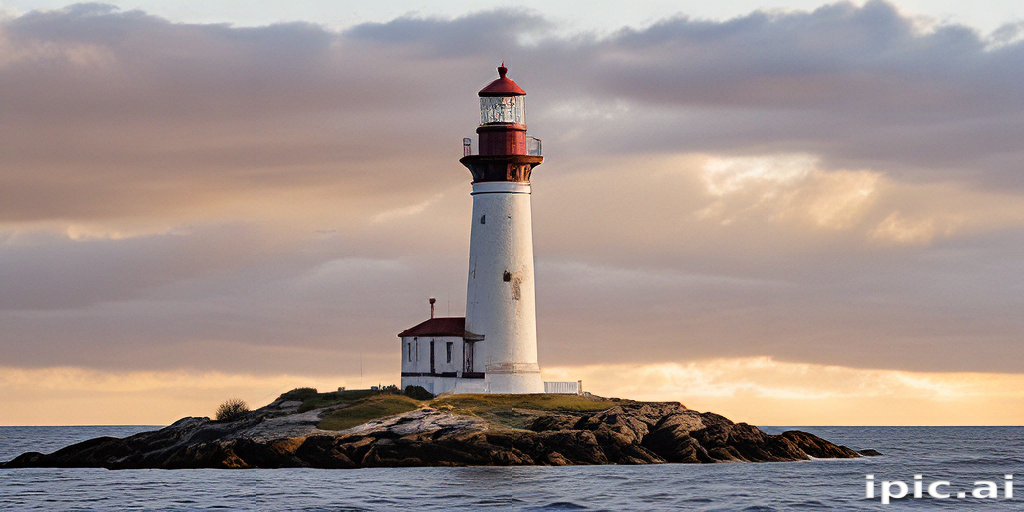 Majestic Lighthouse Standing Tall on Rocky Island Against Dramatic Sky