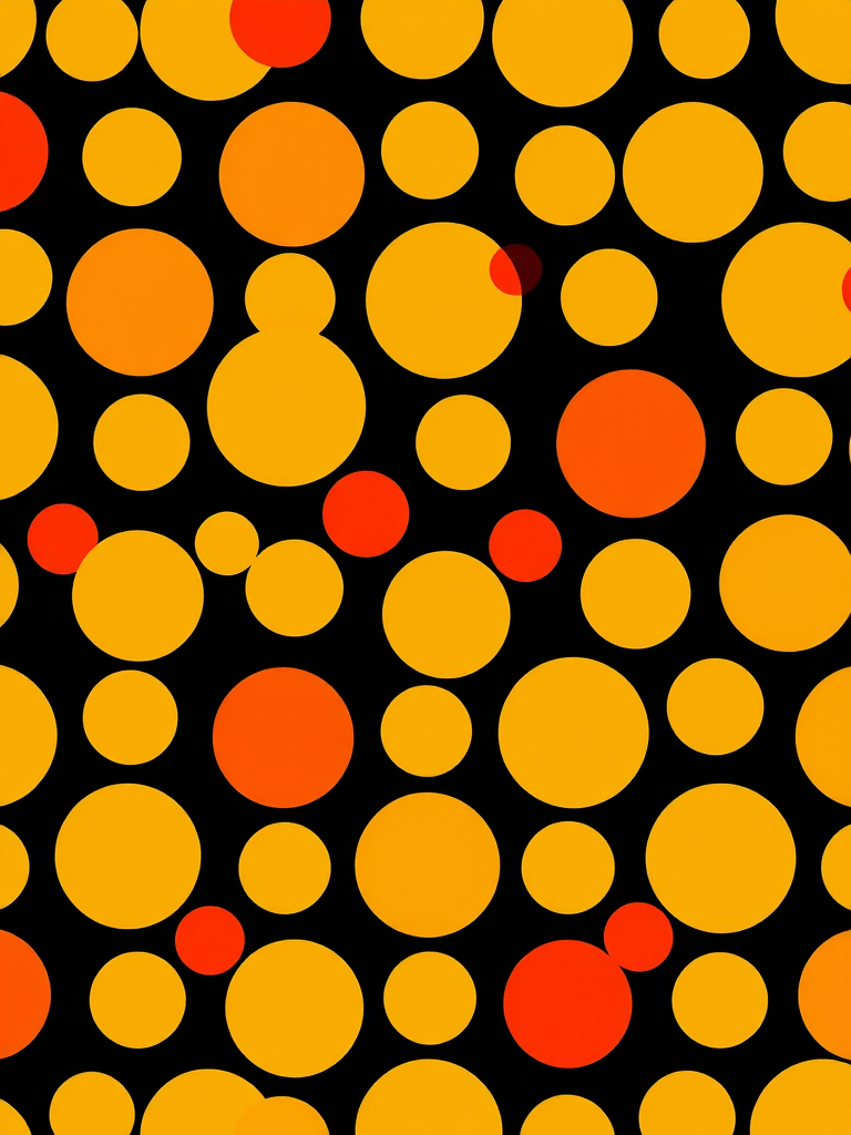 Create a seamless pattern of overlapping yellow and red circles on a black background using a 50mm lens, f/2.8 aperture, ISO 100, shot from a top-down view with a digital SLR camera.