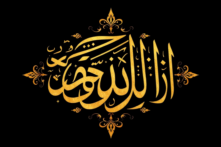 Create an intricate gold Arabic calligraphy design on a black background with high resolution, using a DSLR camera with a 50mm lens, aperture f/1.8, ISO 100, shot from a slightly above angle to enhance depth and detail.