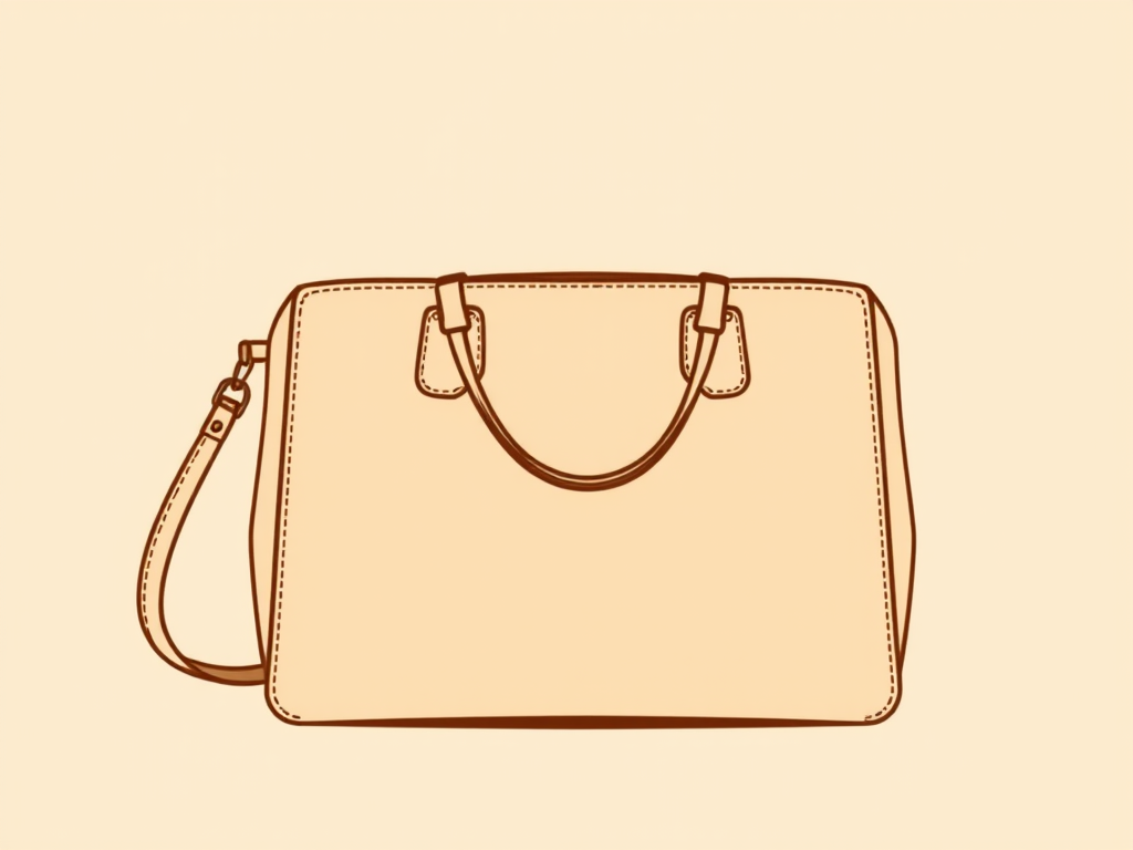 Create a high-resolution vector-style image of a simple beige handbag with brown outline, shot with a DSLR camera at a 50mm lens with an aperture of f/2.8, using a neutral background to enhance the bag's details and color contrast.