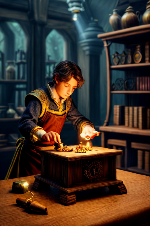 Magic maker in a magical workshop (fantasy scene)