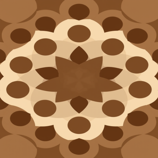 Create a geometric pattern featuring overlapping circles in shades of brown, gray, and cream with a central diamond shape, captured using a DSLR camera with a 50mm lens, f/2.8 aperture, ISO 100, and a shallow depth of field to enhance the vibrancy and details of the colors.