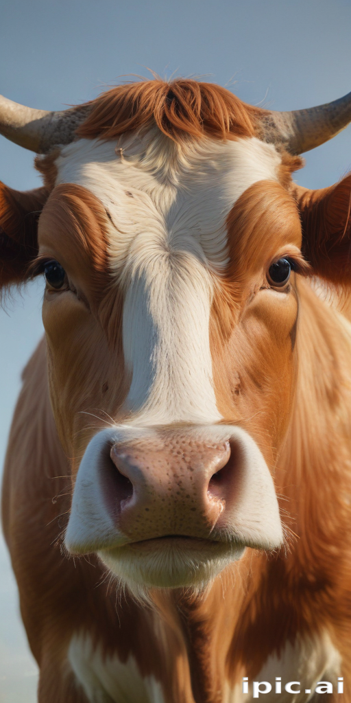 A Close-Up Portrait of a Beautiful Brown and White Cow Outdoors.