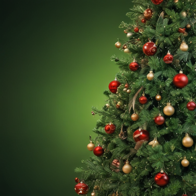 Beautifully Decorated Christmas Tree with Ornaments Against a Green ...