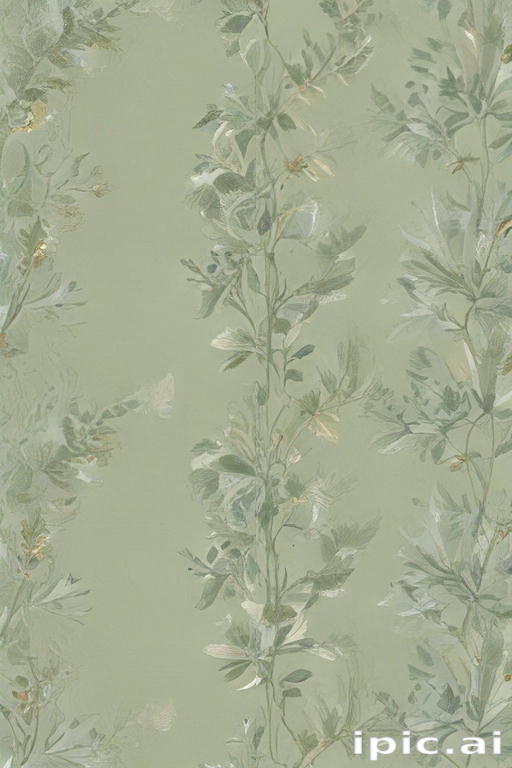 Elegant Green Floral Pattern with Delicate Leaves and Subtle Gold Accents