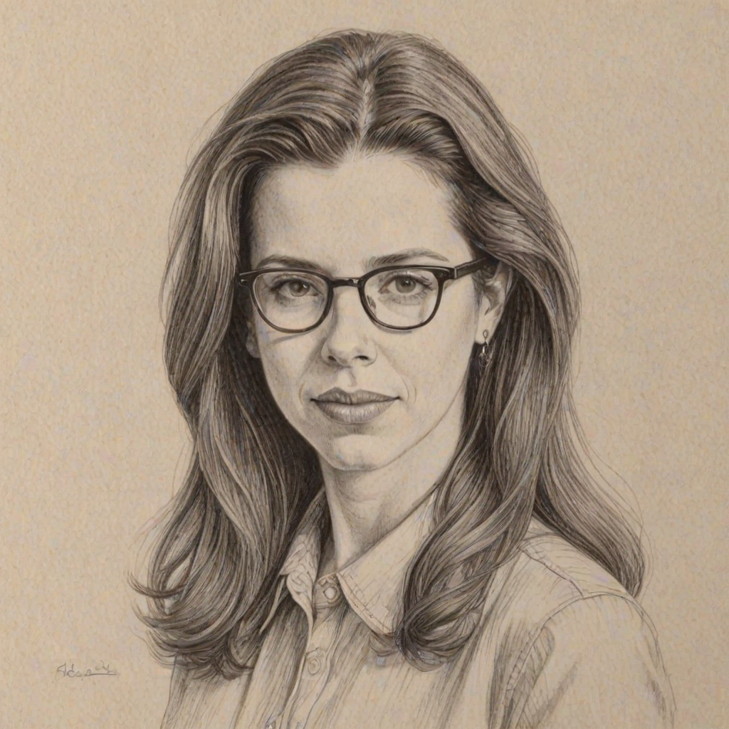 Lovely Heather Matarazzo, pencil sketch, portrait of Bewitching woman 1972s in glasses, hair style beatnik, outline, clear lines, fine lines, 8k