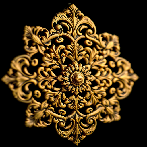 high-resolution image of a golden decorative element with intricate patterns, taken with a DSLR camera at f/2.8 aperture, ISO 100, 50mm lens, in a studio lighting setup, with a black background for contrast