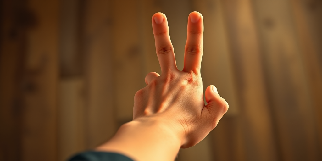 Generate a highly detailed and realistic illustration of a human hand reaching forward, use a shallow depth of field to focus on the hand, captured with a DSLR camera at f/2.8 aperture, ISO 100, and a 50mm lens.