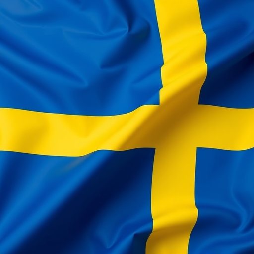 Create an image of the Swedish flag with vibrant colors, captured using a DSLR camera at f/8 aperture, ISO 100, 50 mm lens, in landscape orientation, with soft diffused lighting to enhance detail and clarity.