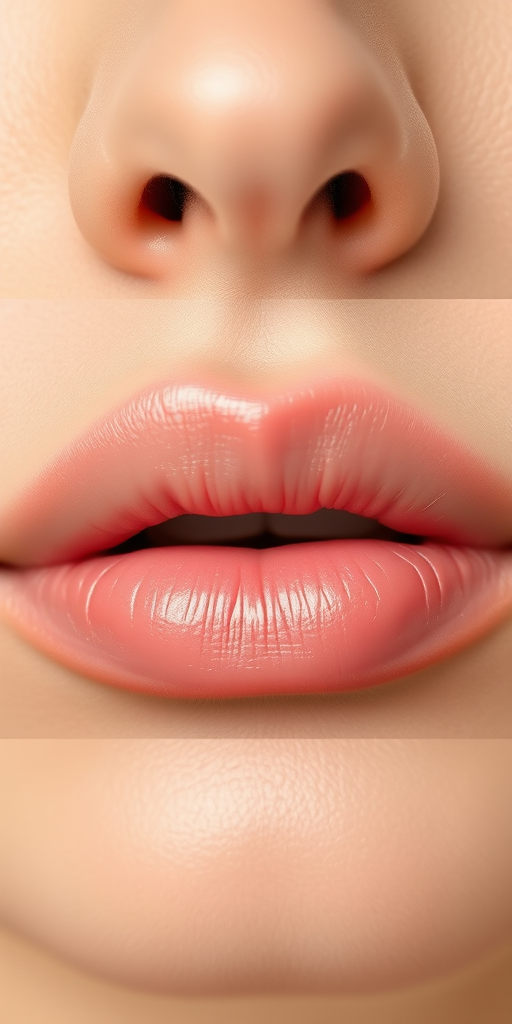Natural nude lips with a subtle pink undertone, enhancing the lips' natural beauty and creating a fresh, effortless look