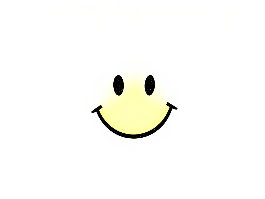 Create a vibrant yellow smiley face on a white background, using a DSLR camera with a 50mm lens at f/2.8, ISO 200, shot from an eye-level perspective in natural light to enhance color saturation and clarity.