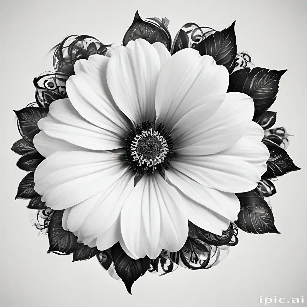 black and white flower png