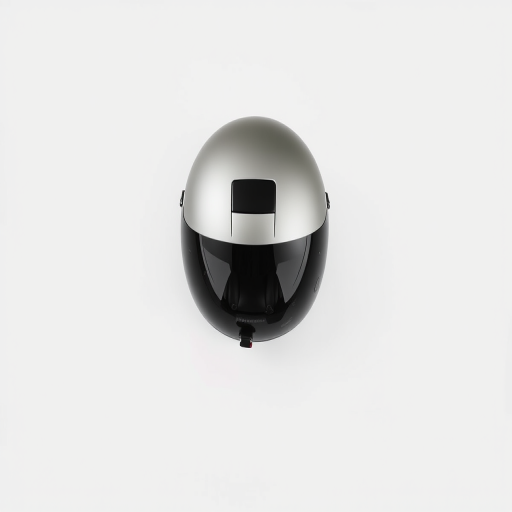 Create a minimalist design of a sleek helmet with a matte finish, centered on a plain white background, captured with a Canon EOS R5, 50mm lens, f/1.8 aperture, ISO 100, top-down view, soft natural lighting, and enhanced clarity.
