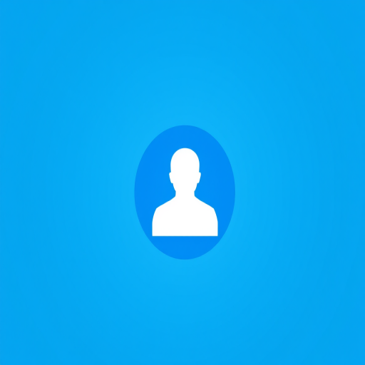 Create a minimalistic icon of a user silhouette in white on a vibrant blue circular background, using a Canon EOS 5D Mark IV, ISO 100, aperture f/4, 50mm lens, soft focus style, center composition, high-resolution digital format.