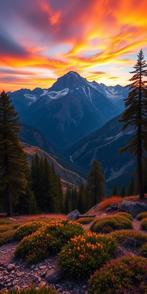 Generate a high-resolution image of a serene mountain landscape during sunrise with vibrant colors, using a 24mm lens, f/8 aperture, ISO 100, at a low angle view with soft lighting and a DSLR camera for enhanced clarity and depth.