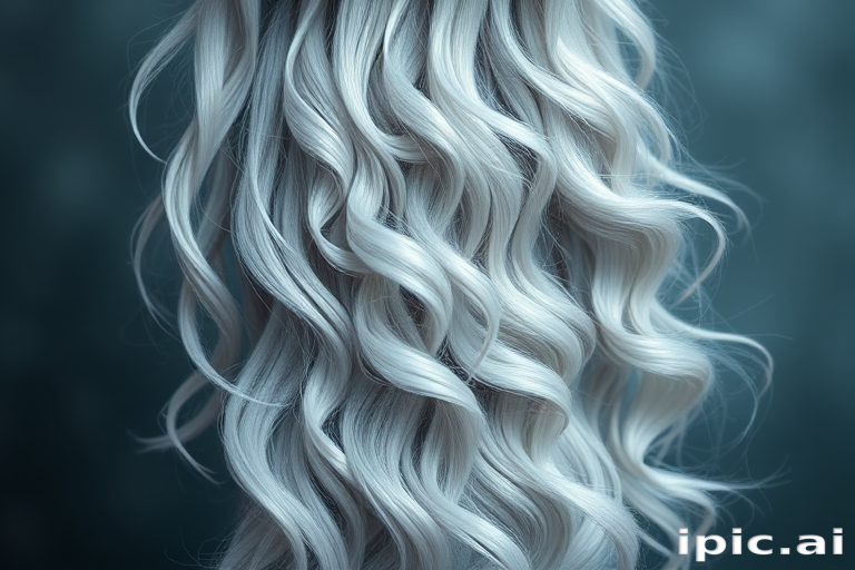 Elegant silver ombre mermaid waves called Moonlight Cascade cascading down to the waist with delicate pearl accents woven throughout giving an ethereal and enchanting appearance ideal for fantasy-inspired photoshoots