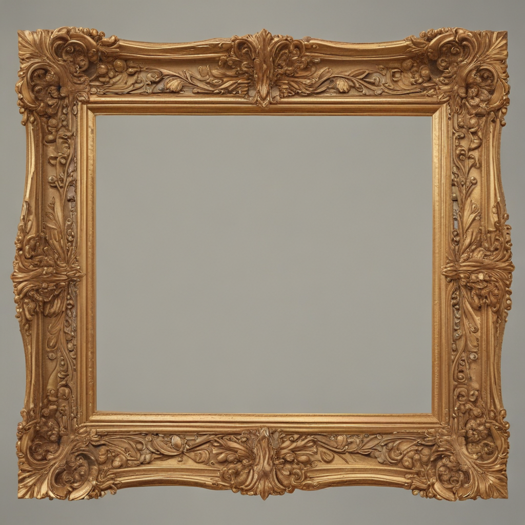 Ornate Golden Picture Frame with Intricate Floral and Leaf Designs