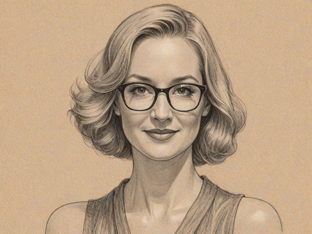 Dazzling Angela Kinsey, pencil sketch, portrait of Captivating woman 1921s in glasses, hair style beatnik, outline, clear lines, fine lines, 8k
