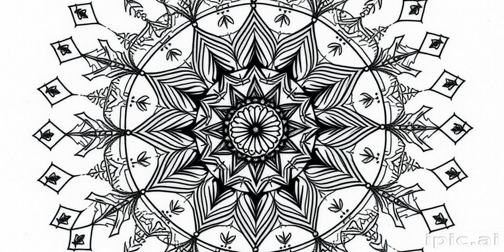 Intricate blackwork tattoo called "Geometric Mandala" showcasing precise linework and symmetrical patterns forming a circular design with sacred geometry elements, dotwork shading, and negative space accents