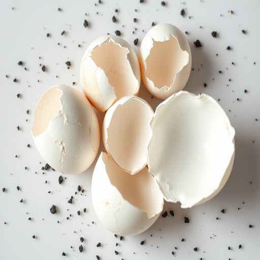 Create a highly detailed vector illustration of cracked eggshells with varying sizes and scattered black dots on a transparent background, captured with a Canon EOS R5 at f/8, ISO 100, 1/125 sec, utilizing a macro lens for close-up clarity.