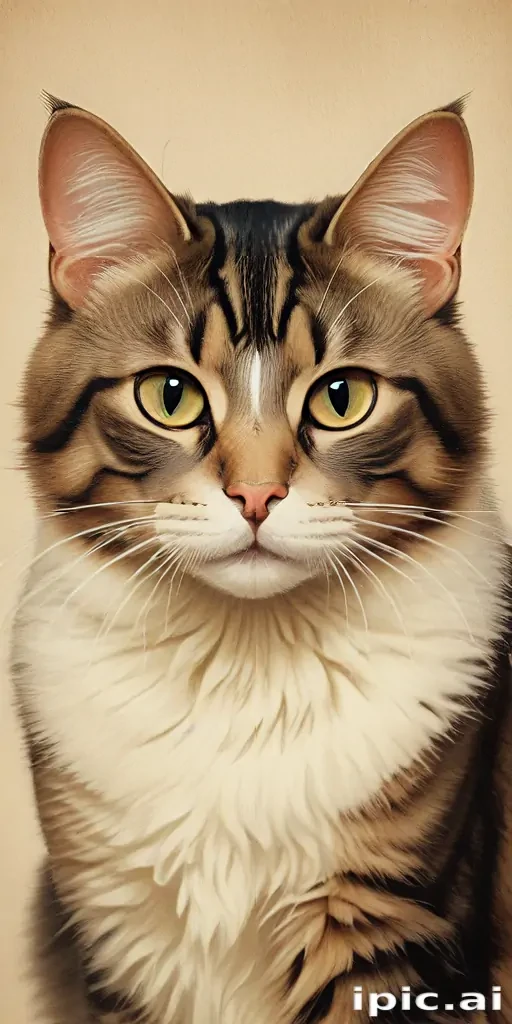 Majestic Portrait of a Fluffy Cat with Striking Green Eyes