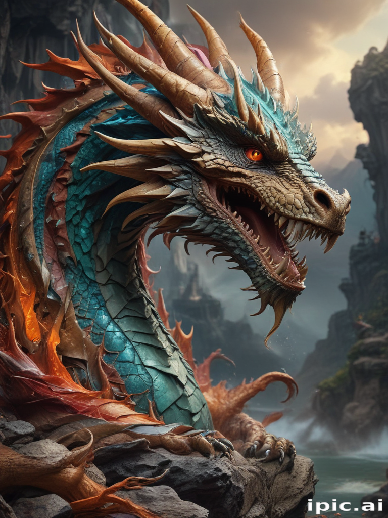Majestic Dragon Emerges from Fiery Mountains in a Stunning Fantasy ...