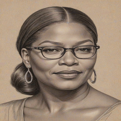 Gorgeous Queen Latifah, pencil sketch, portrait of Captivating woman 1922s in glasses, hair style beatnik, outline, clear lines, fine lines, 8k