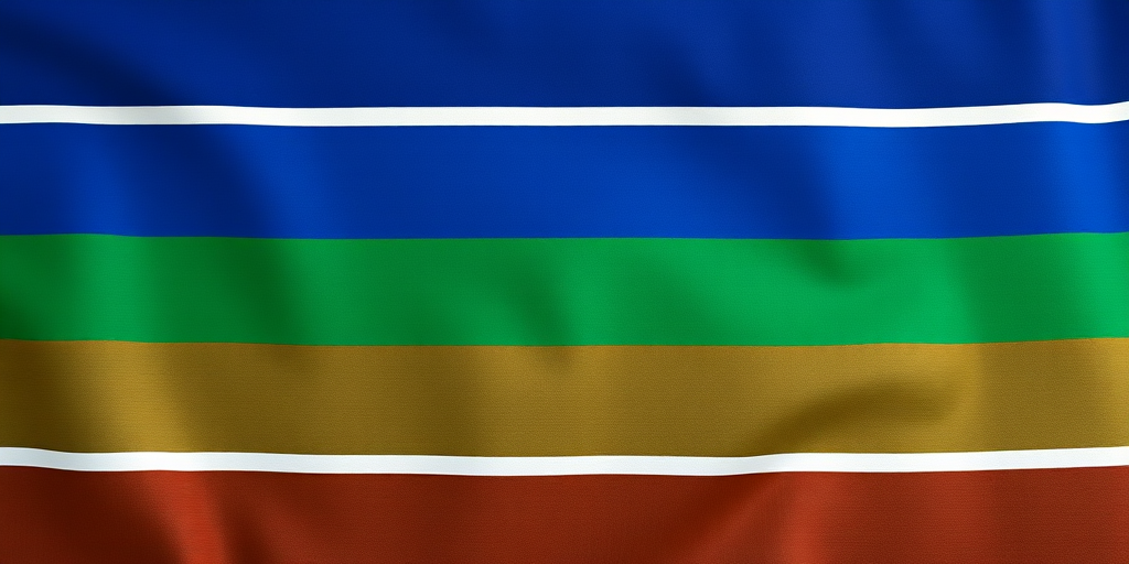 Create a vibrant graphic representation of a striped flag featuring dark blue, green, and brown horizontal stripes, taken with a Canon EOS R5, 50mm f/1.8 lens, at f/8 aperture, ISO 200, in natural light with a medium depth of field for clarity and detail.