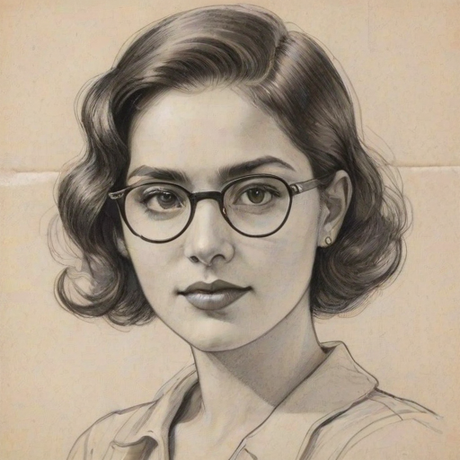 Appealing Isabela Merced, pencil sketch, portrait of Wonderful woman 1928s in glasses, hair style beatnik, outline, clear lines, fine lines, 8k