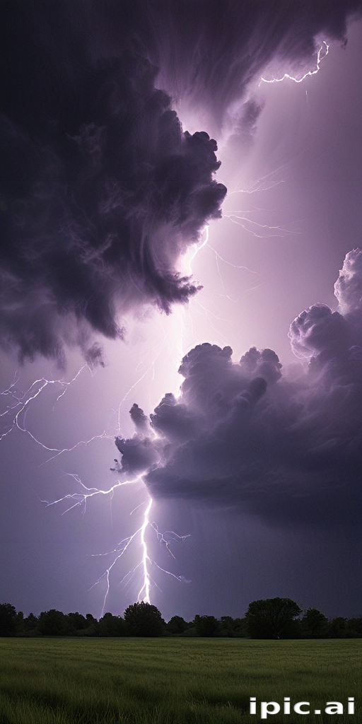 Majestic Lightning Strikes Illuminating the Dark Stormy Sky and Clouds