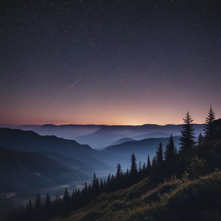 Majestic Mountain Landscape Under a Starry Night Sky at Dusk