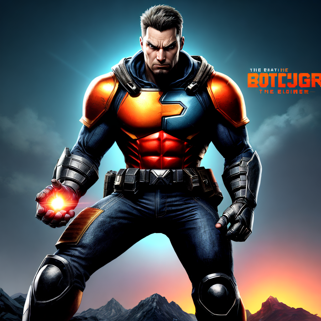 Main Subject: Highlight the game's main character in a heroic pose or ...