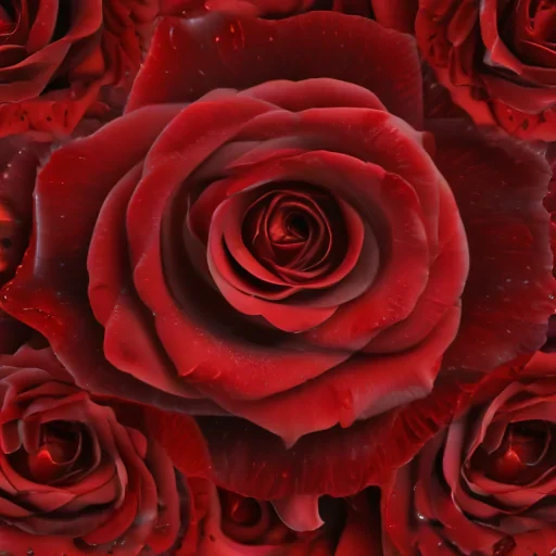 Vibrant Red Roses Covered in Dew, Symbolizing Love and Passion