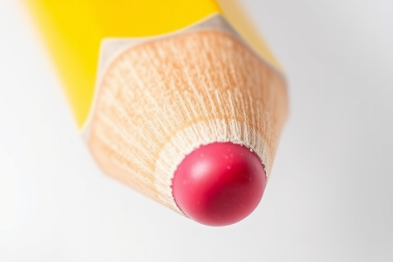 Create a highly detailed vector illustration of a yellow pencil with a pink eraser, emphasizing sharpness and clarity, using a Canon EOS R5 camera with a 50mm lens at f/1.8, ISO 100, and a close-up view for enhanced texture and color vibrancy.