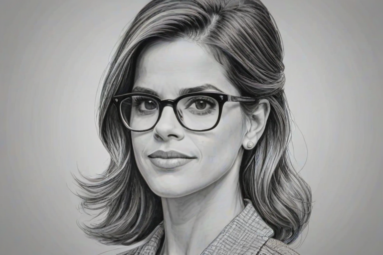 Splendid Natalie Morales, pencil sketch, portrait of Dazzling woman 1965s in glasses, hair style beatnik, outline, clear lines, fine lines, 8k