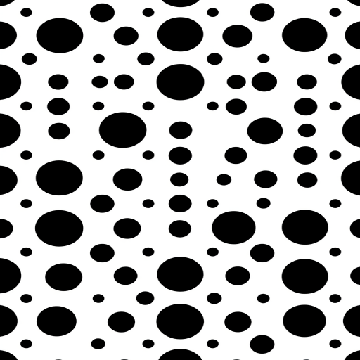 Create a seamless pattern of evenly spaced black circles on a white background, with a focus on sharpness and clarity, using a DSLR camera at f/8 aperture, ISO 100, 50mm lens, in a top-down view, capturing the texture and contrast of the dots.