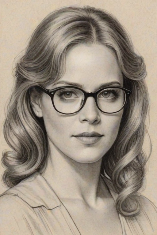 Enticing Mary McCormack, pencil sketch, portrait of Gorgeous woman 1923s in glasses, hair style beatnik, outline, clear lines, fine lines, 8k