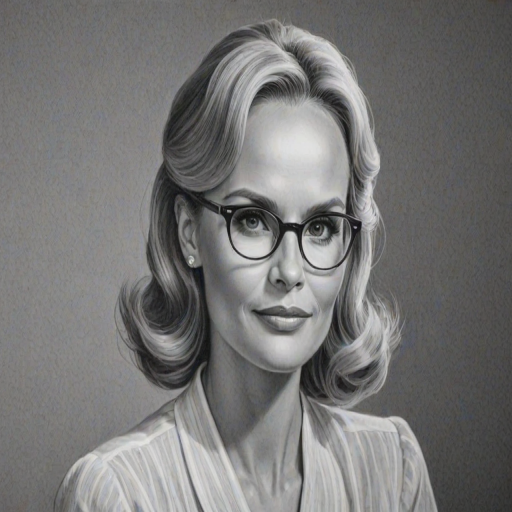 Magnificent Kristin Chenoweth, pencil sketch, portrait of Resplendent woman 1941s in glasses, hair style beatnik, outline, clear lines, fine lines, 8k
