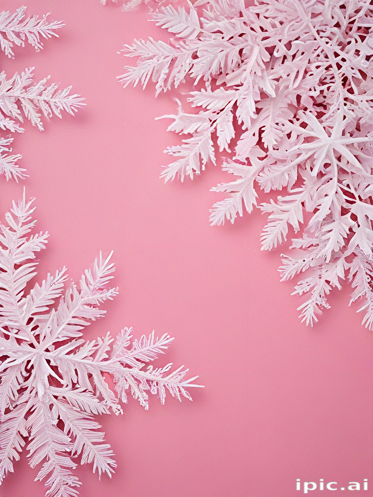 Delicate White Snowflakes on a Soft Pink Background for Winter Decor.