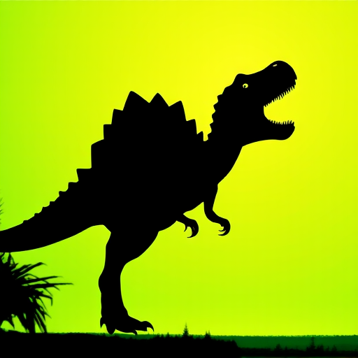 create a vibrant dinosaur silhouette with a smooth gradient in bright green, captured with a DSLR camera using a 50mm lens at f/1.8, in natural light, from a low-angle perspective for increased depth and detail