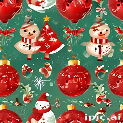 Festive Holiday Pattern Featuring Snowmen, Christmas Trees, and Ornaments